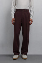 Antioch Bordo Relax Fit Baggy Pilili Erkek Pantolon