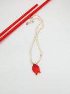 Murano Kırmızı Lale Inci Choker Gümüş Kolye