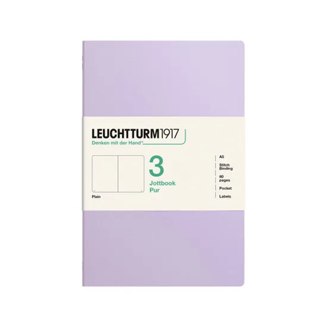 Leuchtturm1917 Jottbook Pur A5 80 Numaralandırılmış Sayfa Düz 3'Lü Paket Defter Lilac 400687