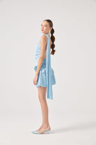 Kemerli Mini Saten Giana Elbise Mavi