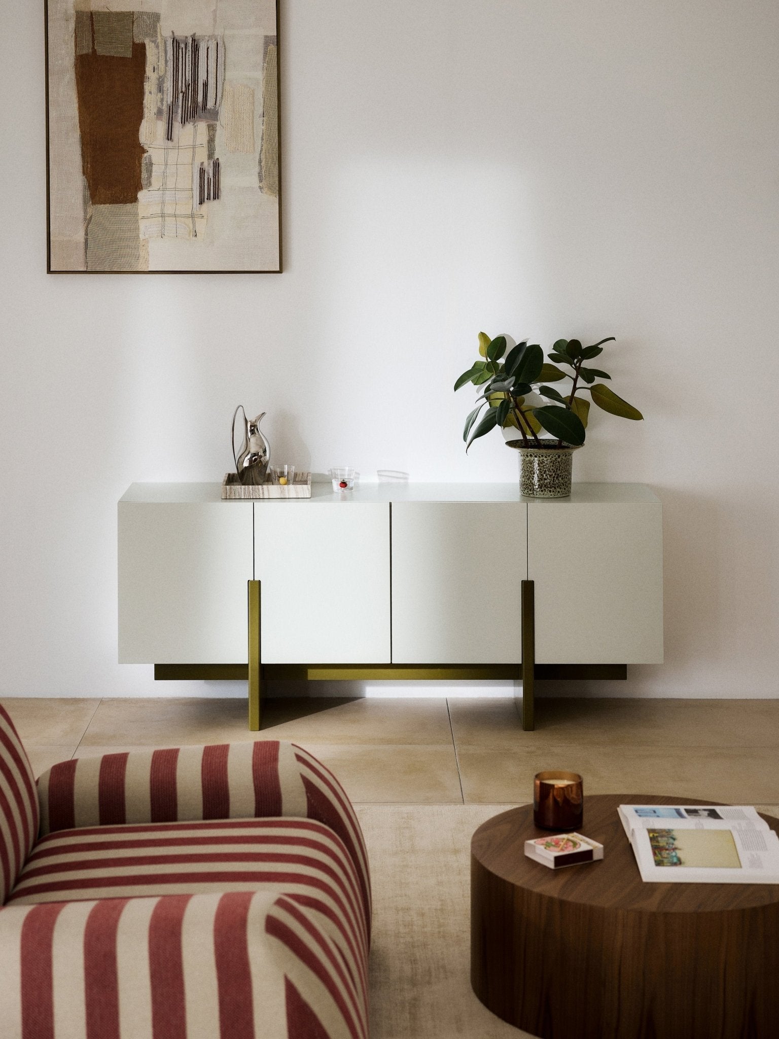 Dado Modern Ahşap Dressoir 180Cm Bej Ve Zeytin Yeşili