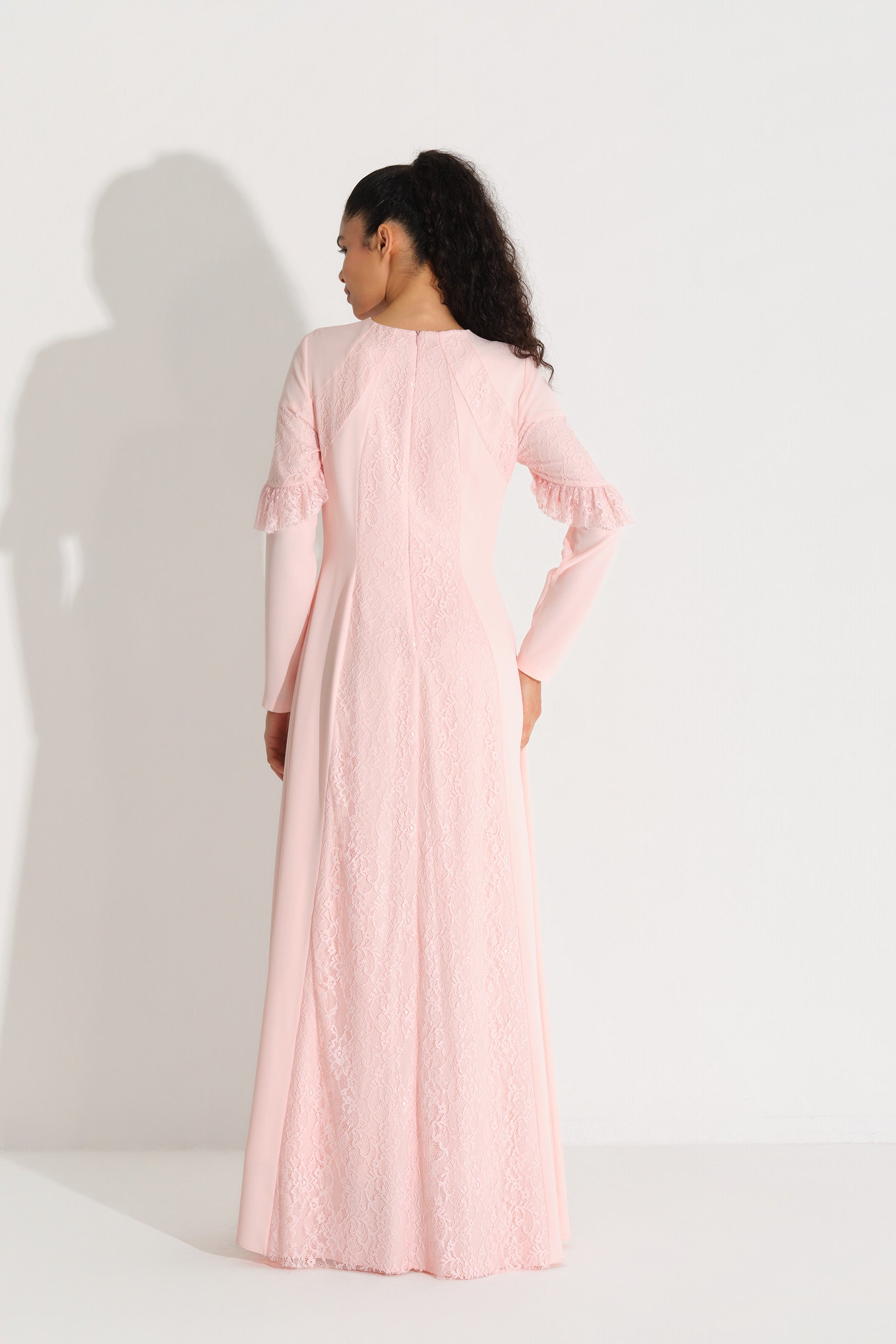 Dantelli Krep ElbiSe Pembe