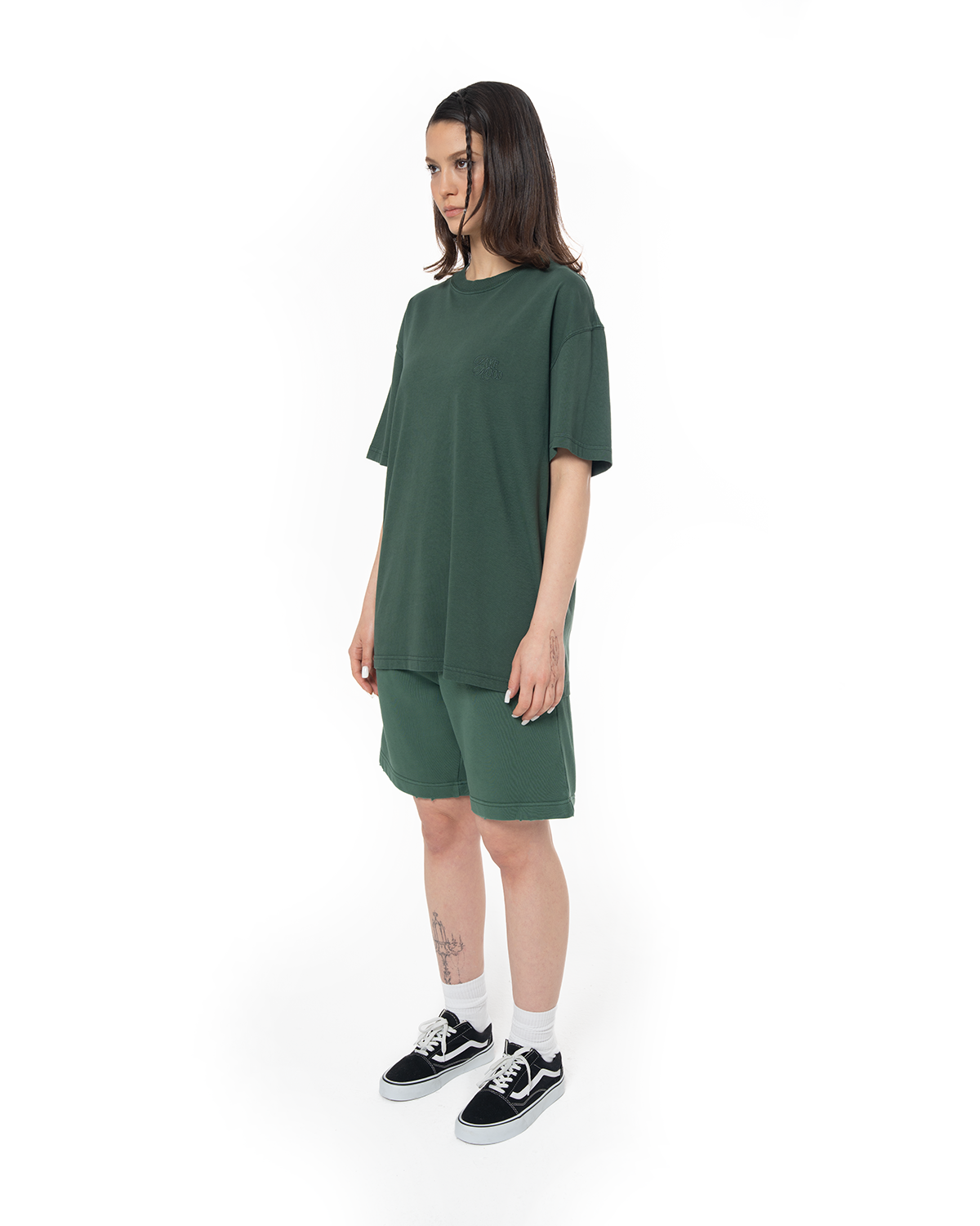 Kadin Oversize Fakemood Nakişli TiŞört - YeşiL