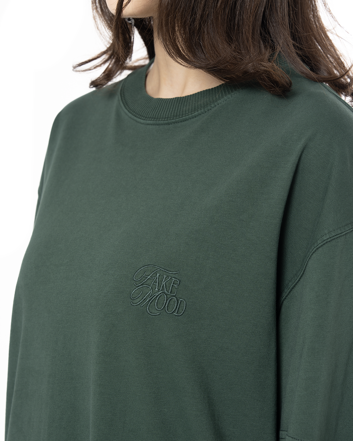 Kadin Oversize Fakemood Nakişli TiŞört - YeşiL