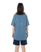 Kadin Oversize Basic Baskili TiŞört - Mavi