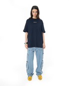 Kadin Oversize Basic Baskili TiŞört - LaciVert