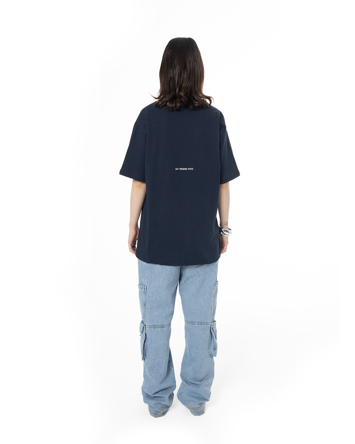 Kadin Oversize Basic Baskili TiŞört - LaciVert