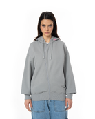 Kadin Oversize AsiMetriK KesiM Nakişli Zip Hoodie - Gri