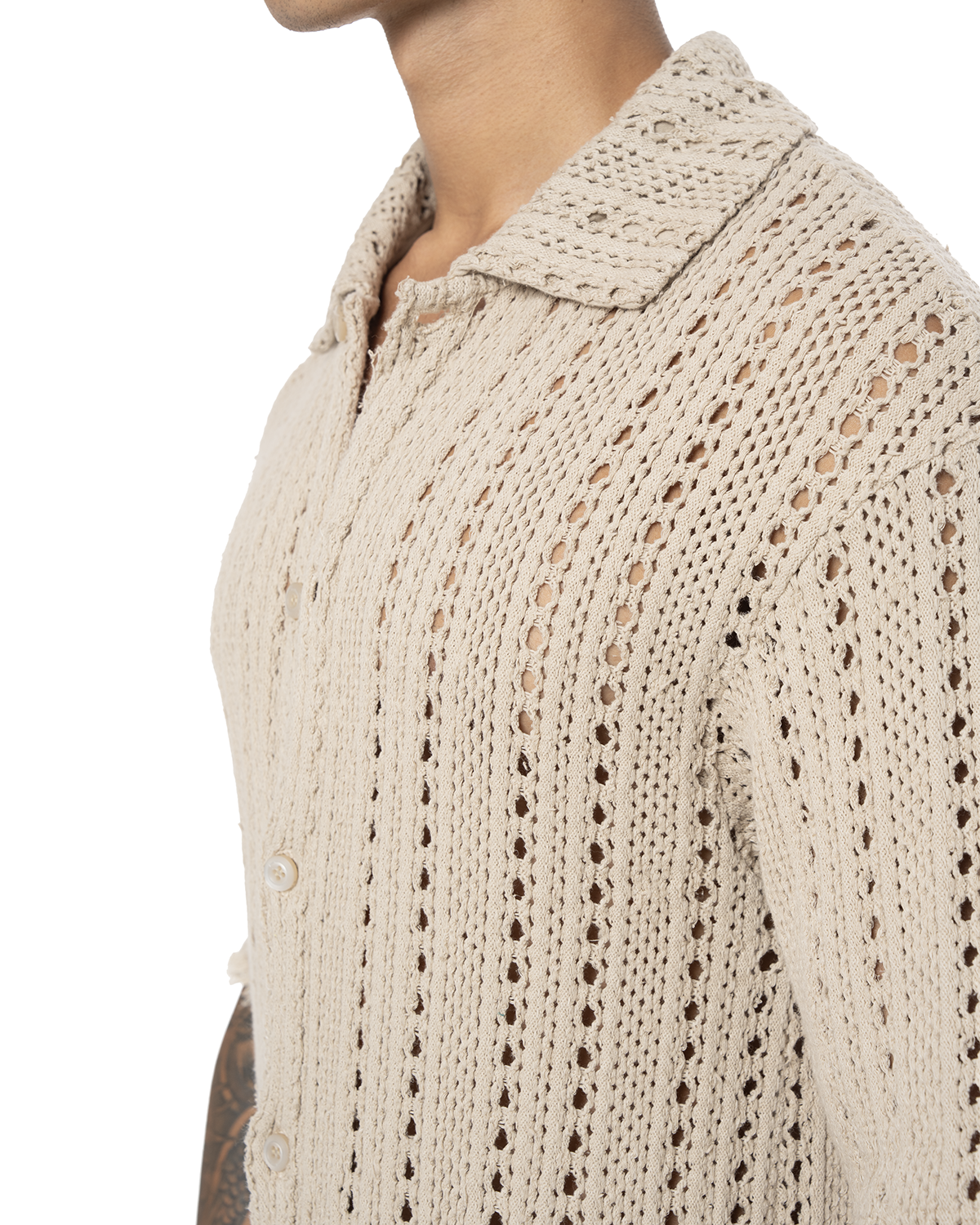 Erkek Relaxed Fit DeliKli Örme Gömlek - Latte