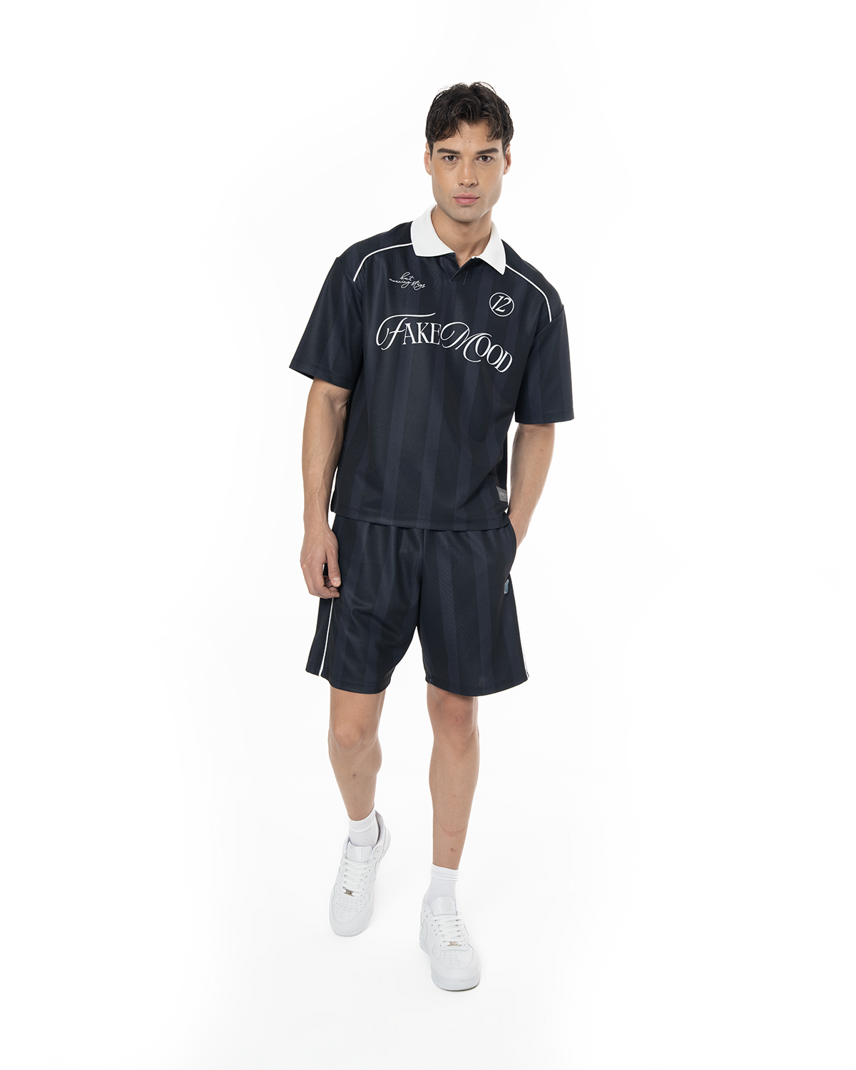 Erkek Oversize Jersey Kumaş Fm Icon Logo Detayli Şort - SiYah