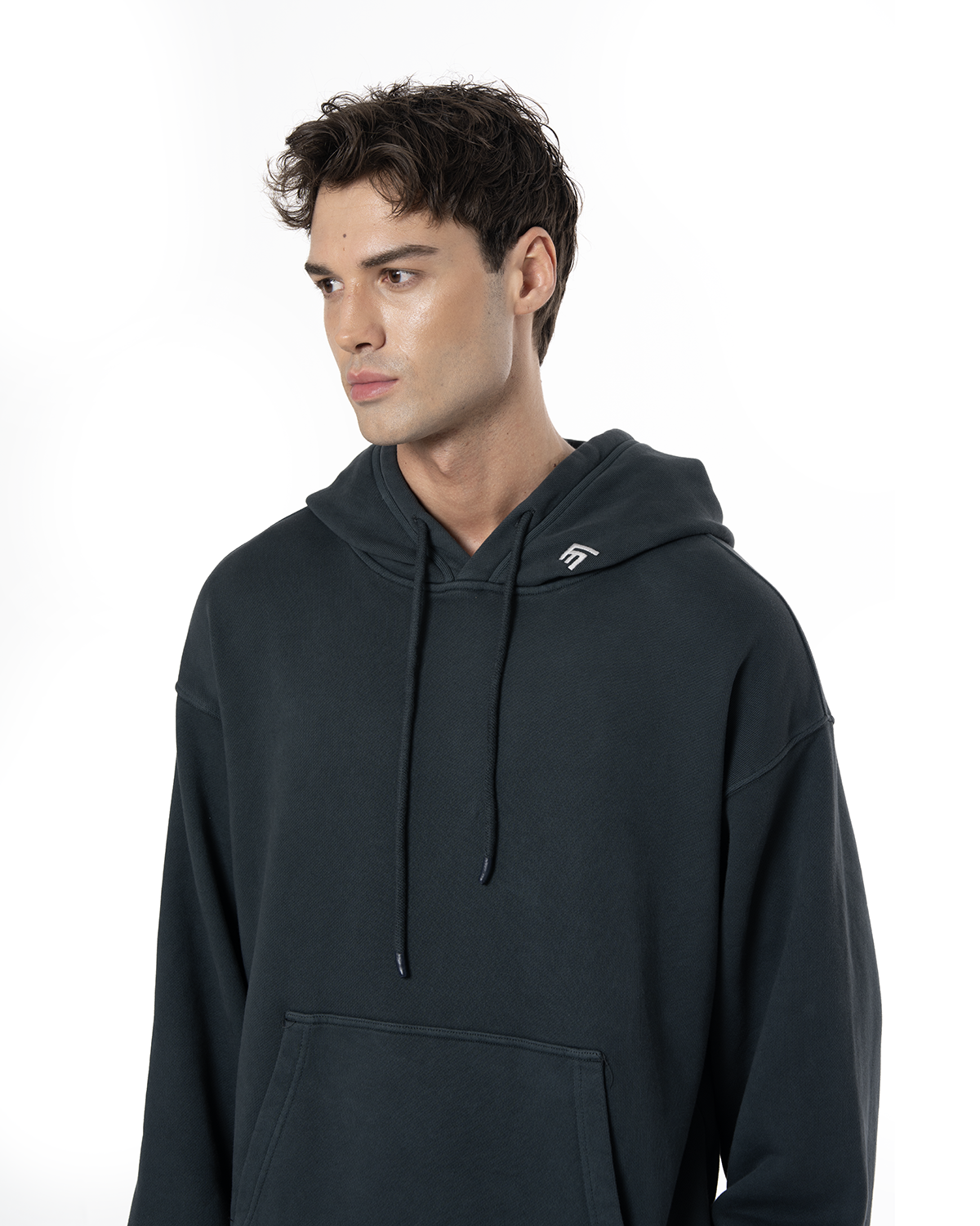 Erkek Oversize Fm Icon Nakişli Hoodie - SiYah