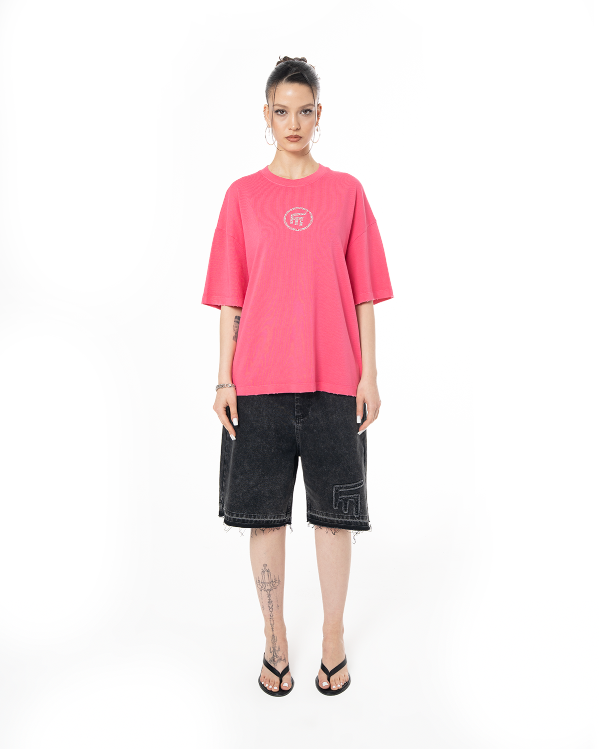 Kadin Oversize Fm Icon Yipratmali TiŞört - Pembe