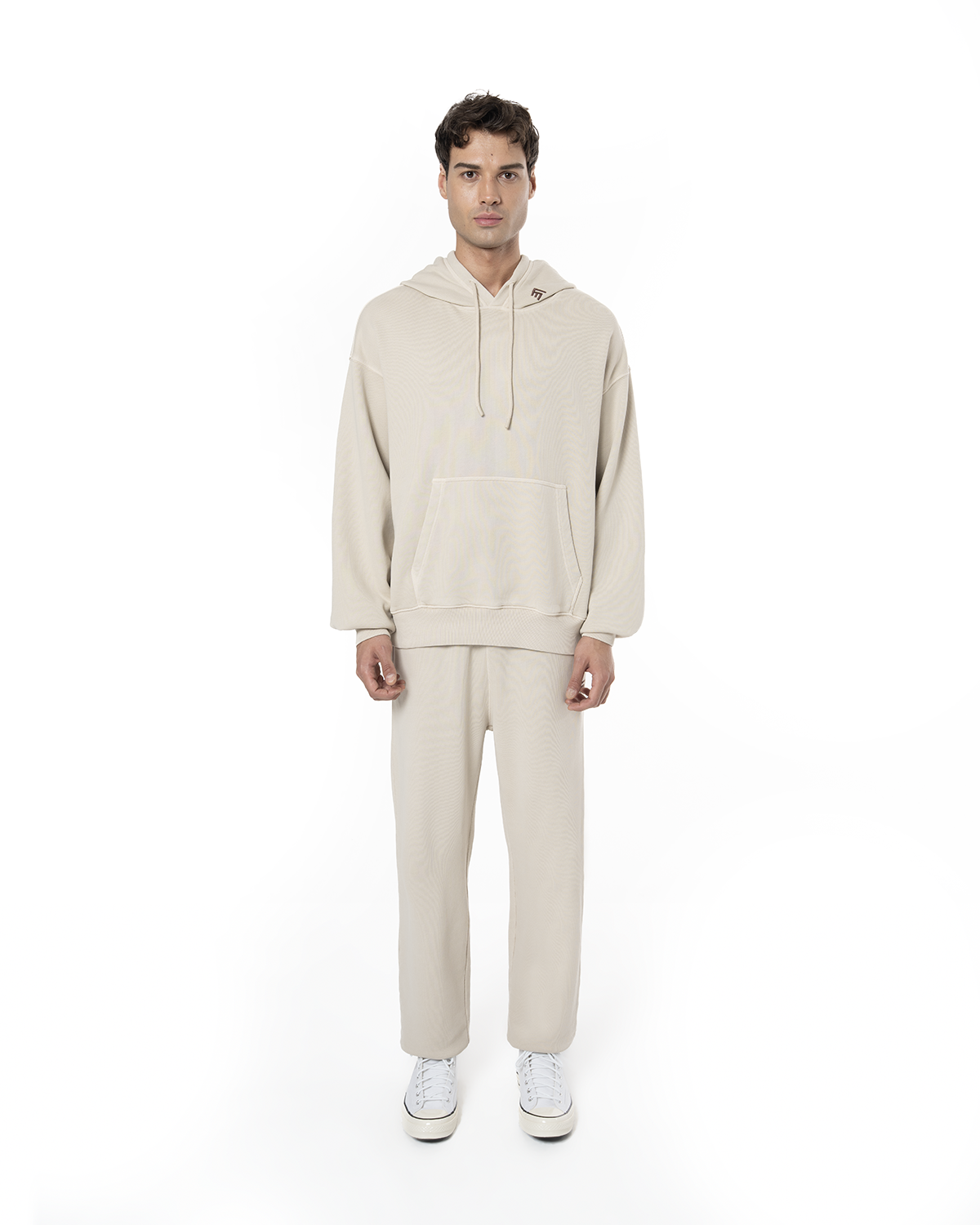 Erkek Oversize Fm Icon Nakişli Hoodie - Bej