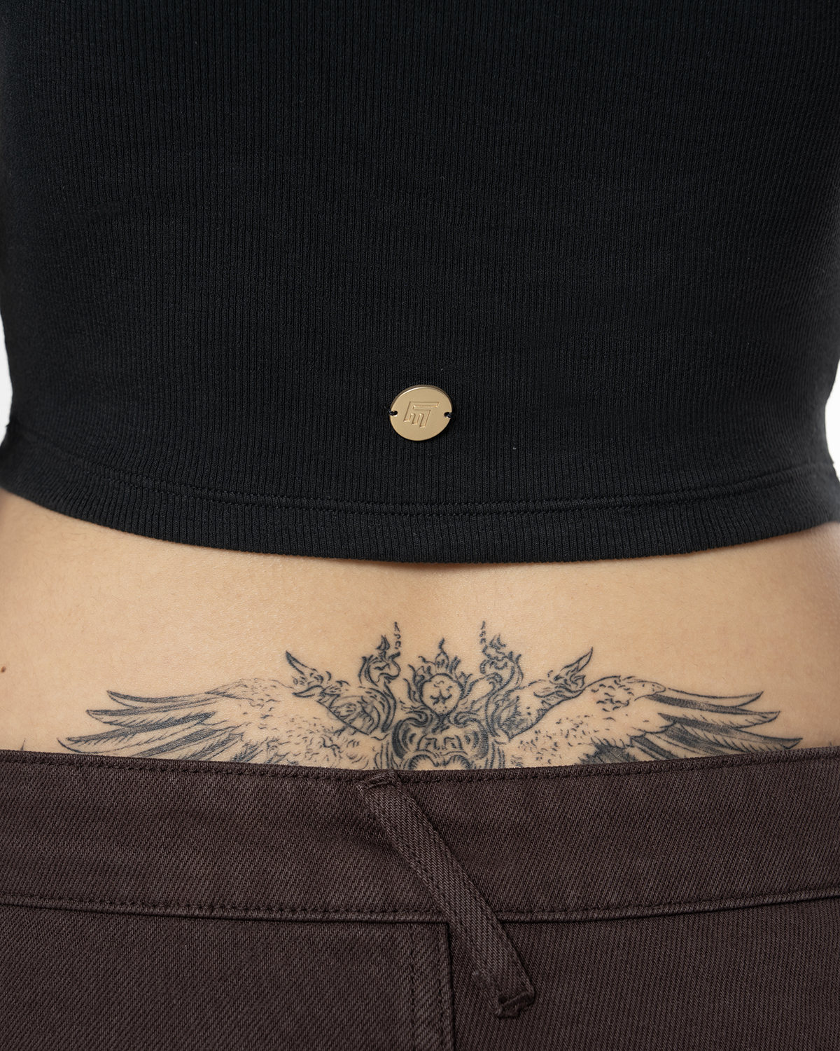 Kadin Fakemood Nakişli Crop Top - SiYah