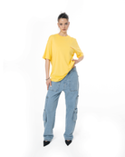 Kadin Oversize 2000'S Puff Baskili TiŞört - Neon Sari