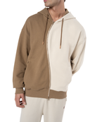 Erkek Oversize AsiMetriK KesiM Nakişli Zip Hoodie - Bej / Kahverengi