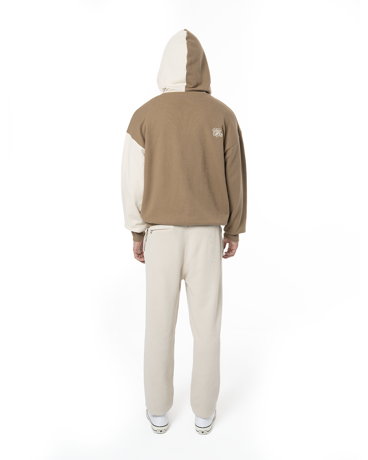Erkek Oversize AsiMetriK KesiM Nakişli Zip Hoodie - Bej / Kahverengi
