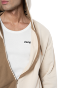 Erkek Oversize AsiMetriK KesiM Nakişli Zip Hoodie - Bej / Kahverengi