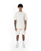 Unisex Relaxed Fit Basic Fakemood Baskili Şort - AntiK Beyaz