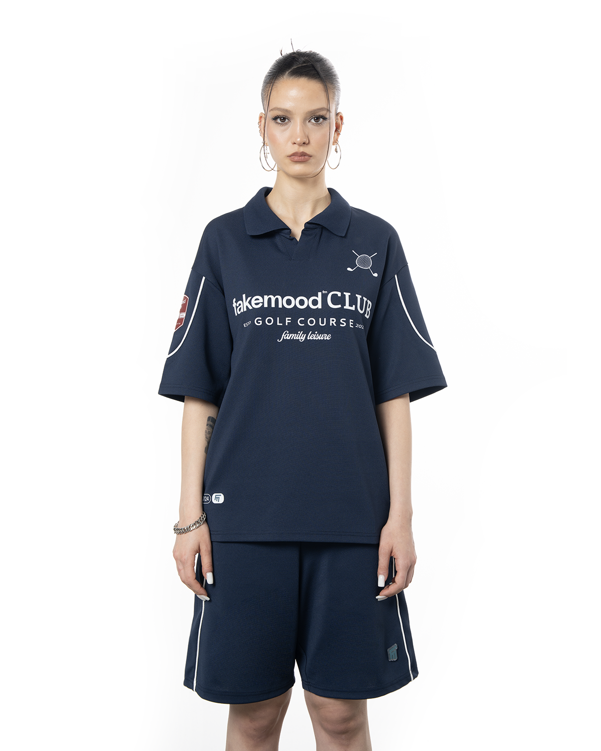 Kadin Oversize Fakemood Jersey Polo Yaka Golf Forma - LaciVert