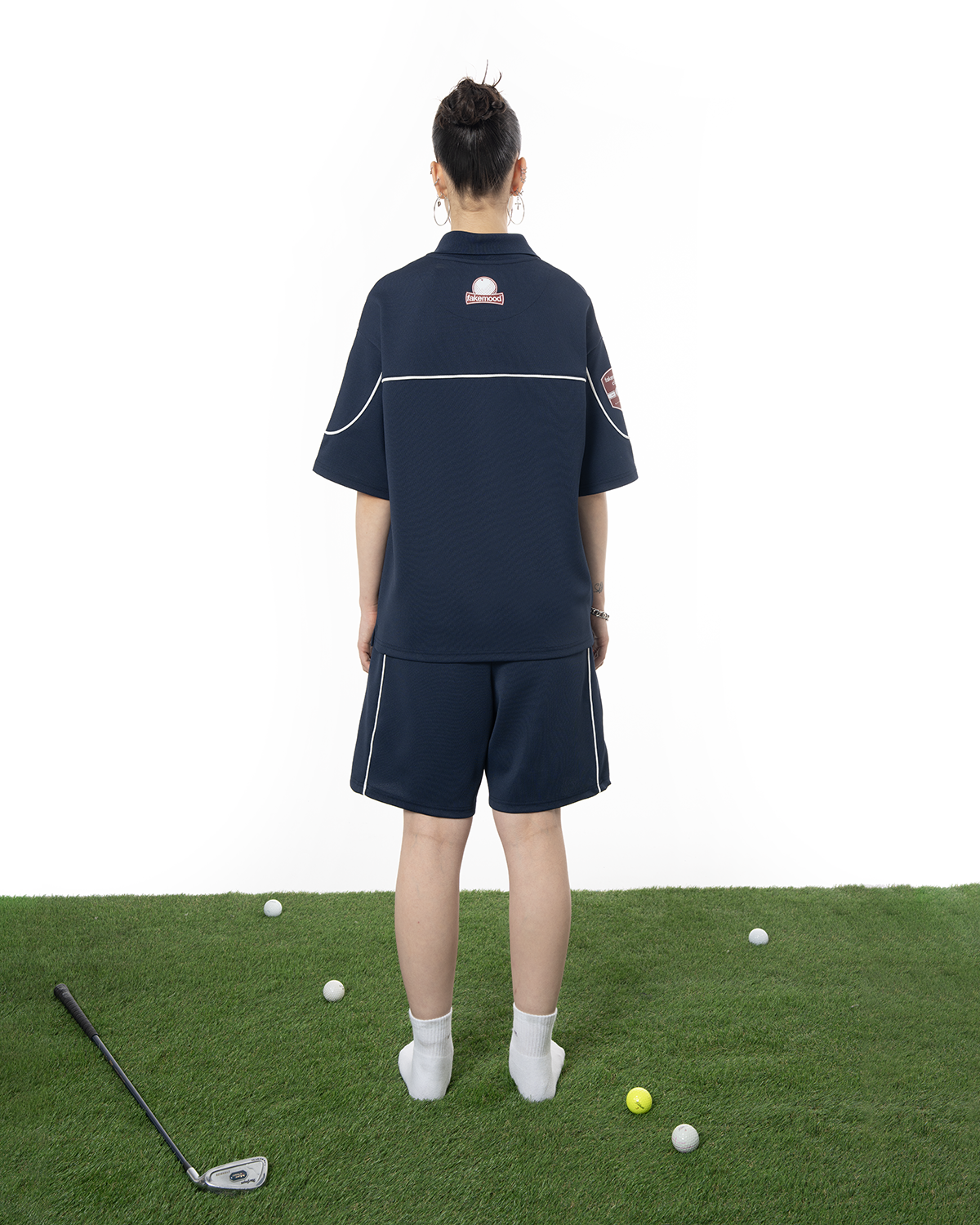 Kadin Oversize Fakemood Jersey Polo Yaka Golf Forma - LaciVert