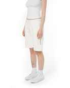 Unisex Relaxed Fit Basic Fakemood Baskili Şort - AntiK Beyaz