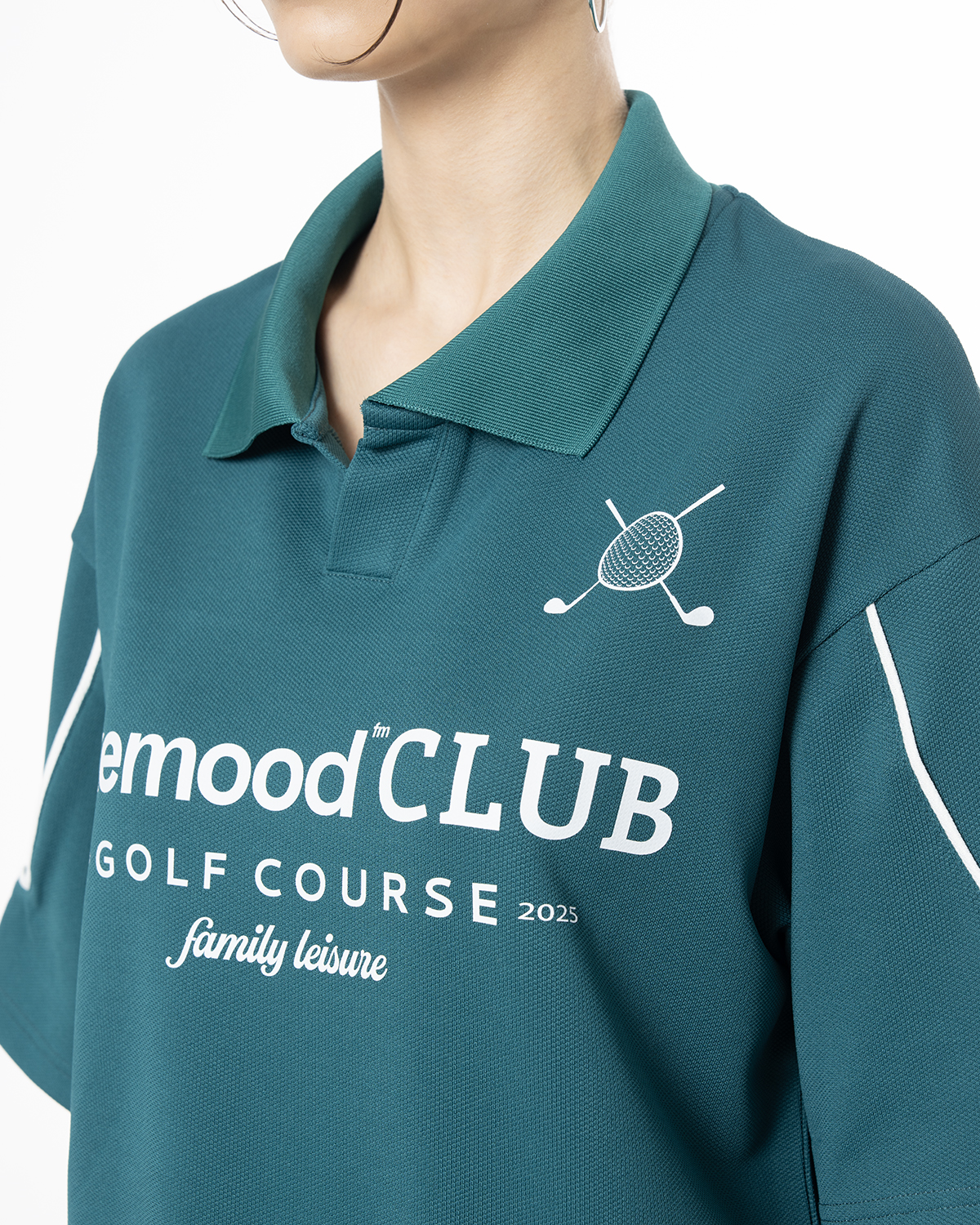 Kadin Oversize Fakemood Jersey Polo Yaka Golf Forma - YeşiL