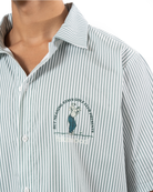 Erkek Oversize ÇiZgiLi Motto Etketli Golf Club Gömlek - YeşiL