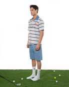 Unisex ÇiZgiLi Nakişli Golf Polo T-Shirt - Mavi / YeşiL