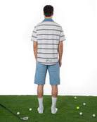 Unisex ÇiZgiLi Nakişli Golf Polo T-Shirt - Mavi / YeşiL