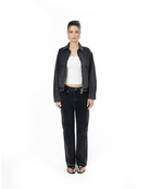 Unisex Relaxed Fit Fakemood Nakişli Premium Denim Pantolon - SiYah