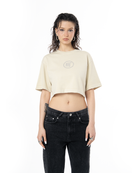 Kadin Oversize Fm Icon Yipratmali Crop TiŞört - Krem