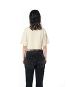Kadin Oversize Fm Icon Yipratmali Crop TiŞört - Krem