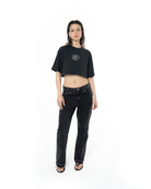 Kadin Oversize Fm Icon Yipratmali Crop TiŞört - SiYah
