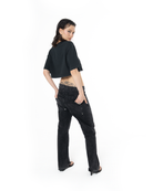 Kadin Oversize Fm Icon Yipratmali Crop TiŞört - SiYah