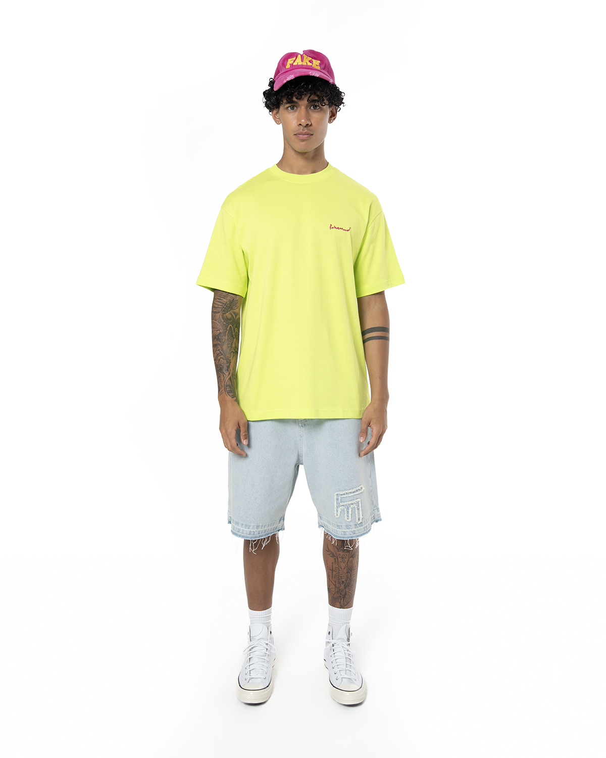 Erkek Oversize 2000'S Puff Baskili TiŞört - Neon YeşiL