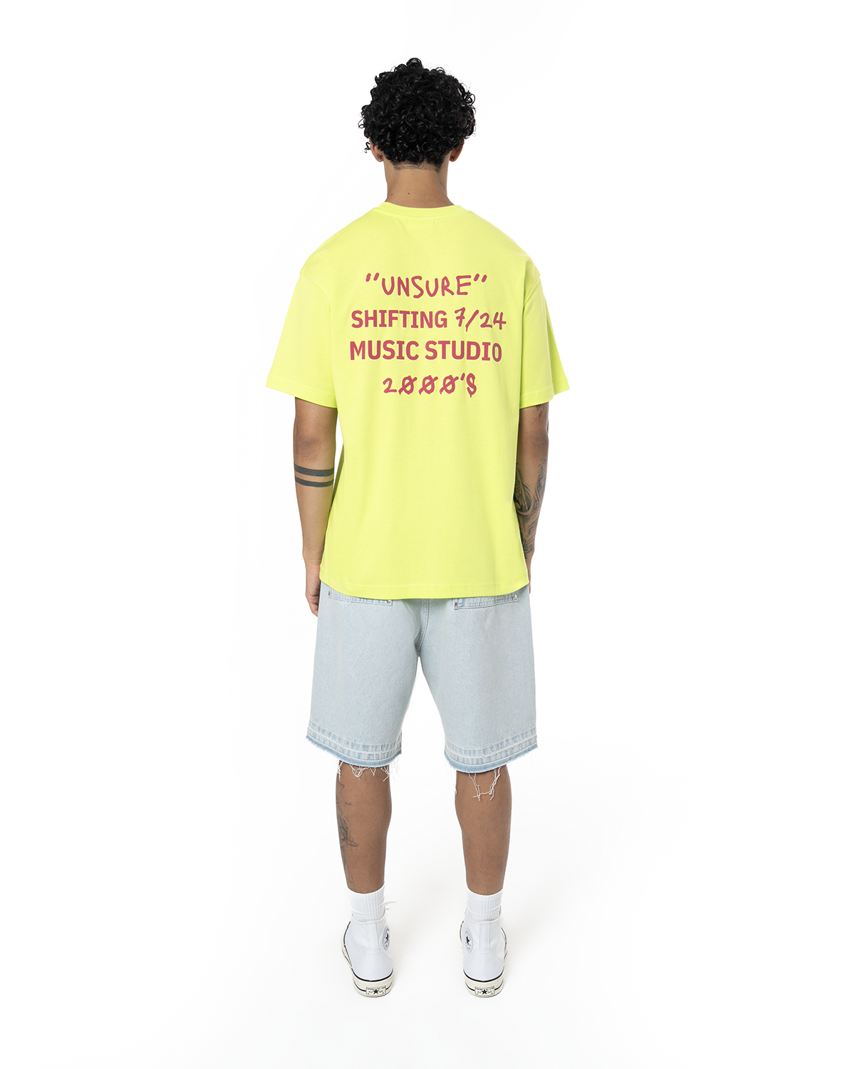 Erkek Oversize 2000'S Puff Baskili TiŞört - Neon YeşiL