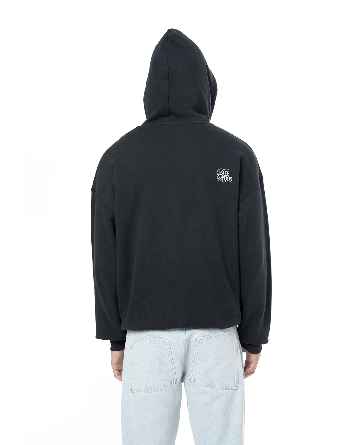 Erkek Oversize AsiMetriK KesiM Nakişli Zip Hoodie - SiYah