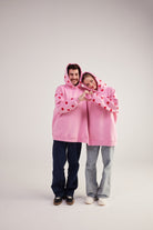 Kalp Baskılı Çift Giyilir Lovebombing Sweatshirt Pembe