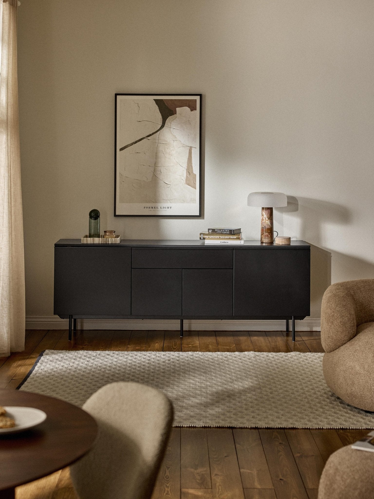 Elona Modern Minimalist Dresuar, Mat Siyah, 200 Cm