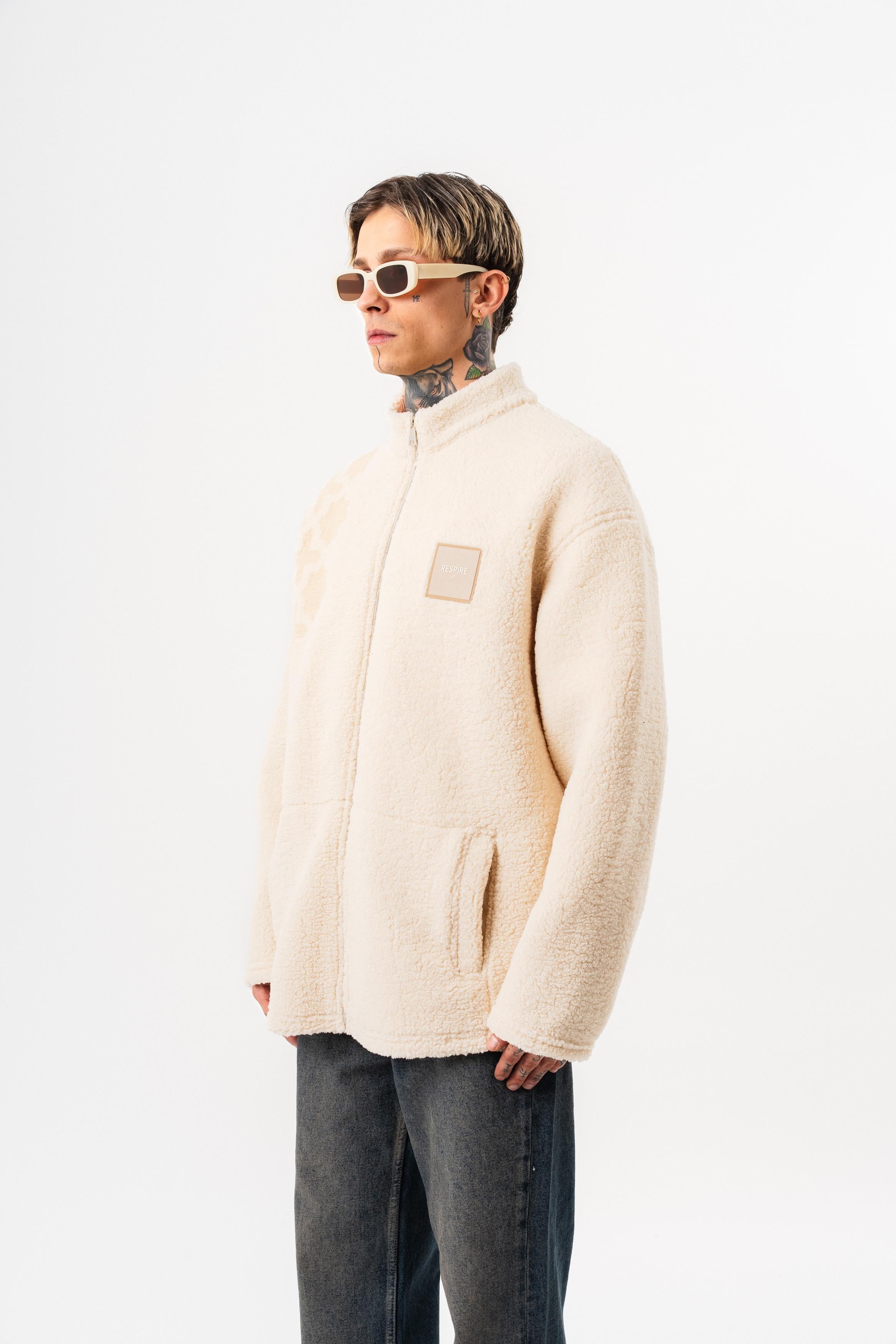 Erkek Abstd Zip Oversize Teddy Ceket Ekru