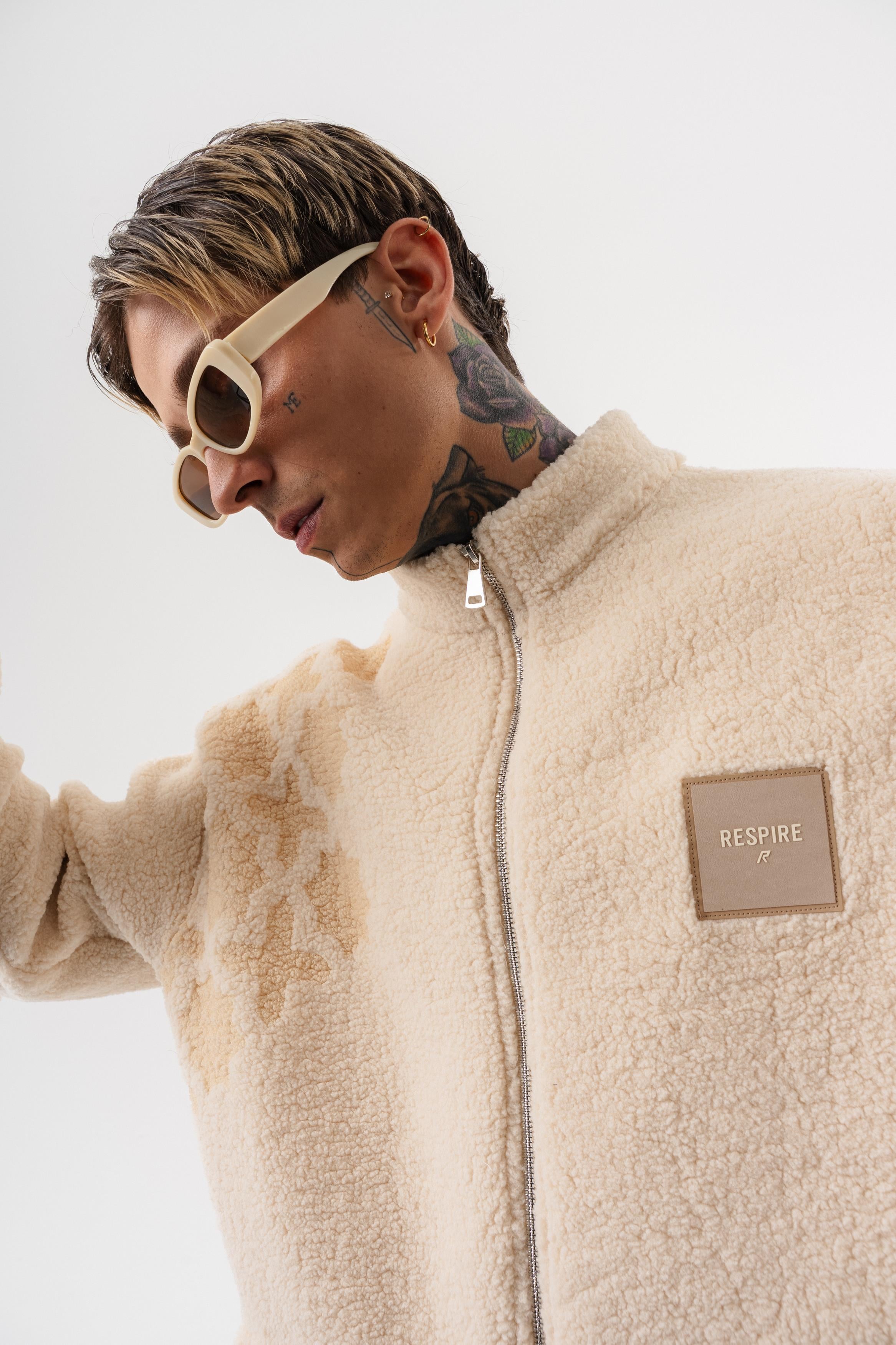 Erkek Abstd Zip Oversize Teddy Ceket Ekru