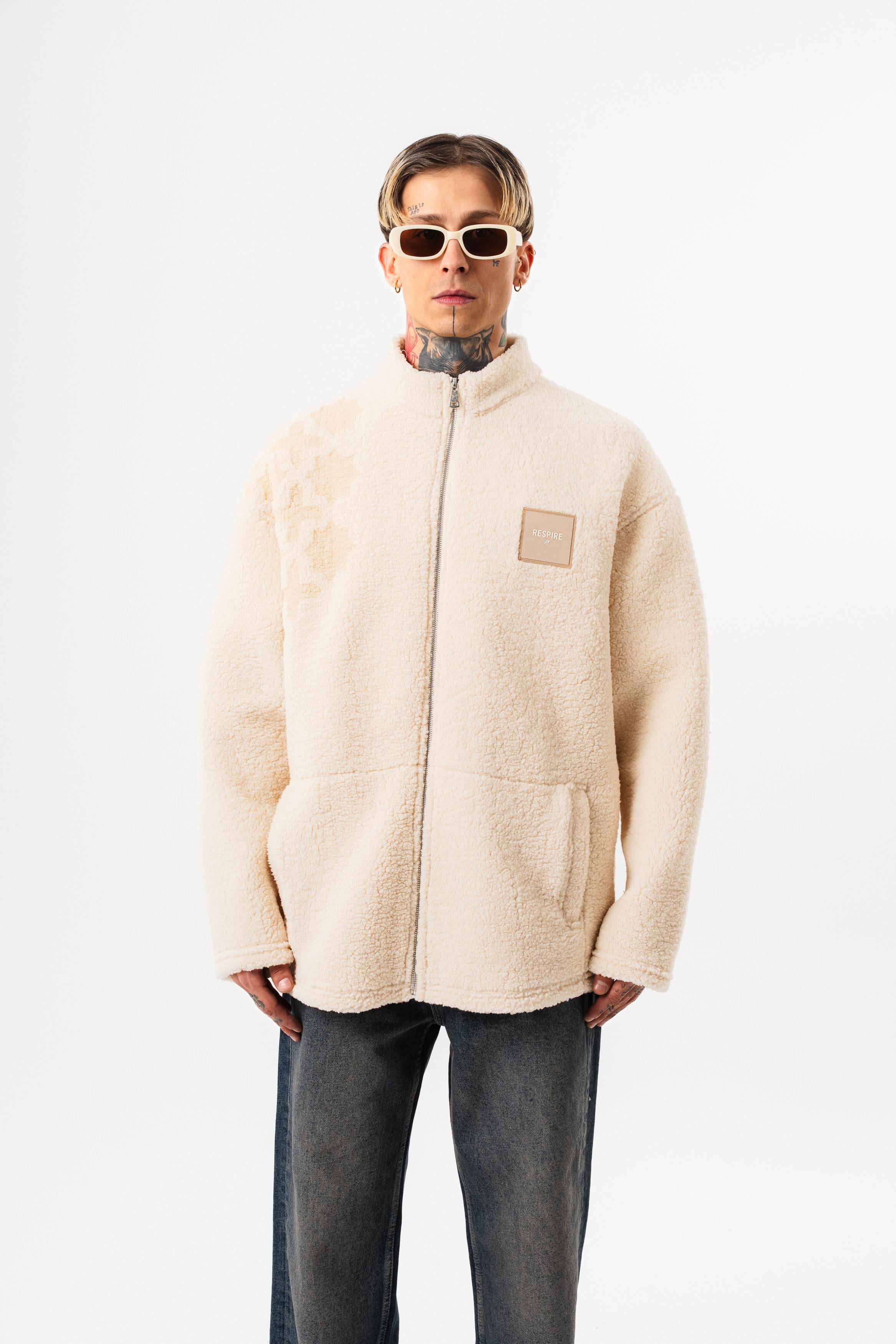 Erkek Abstd Zip Oversize Teddy Ceket Ekru