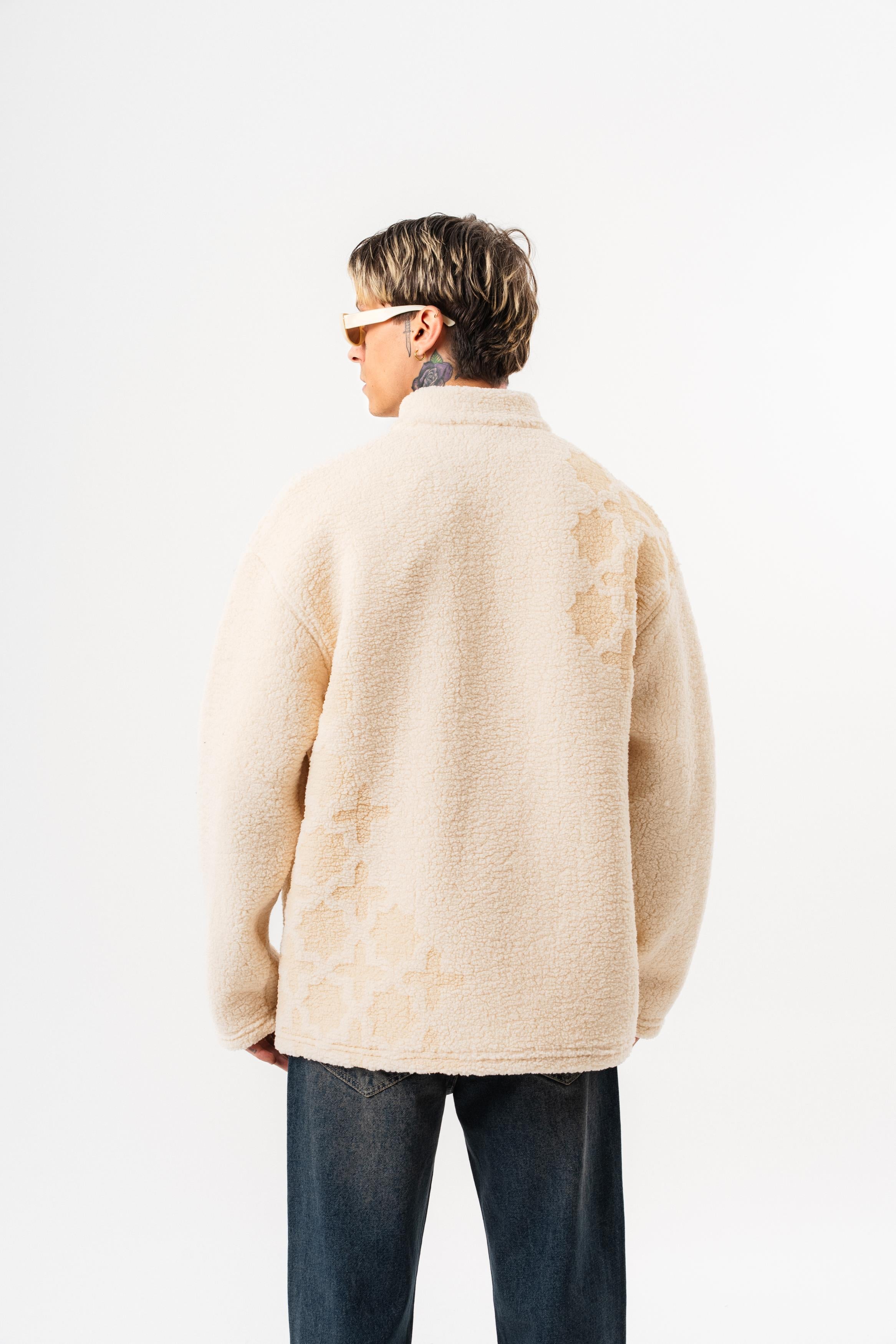 Erkek Abstd Zip Oversize Teddy Ceket Ekru