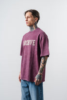 Erkek Archive Nakışlı Yıkamalı Oversize T-Shirt Vişne
