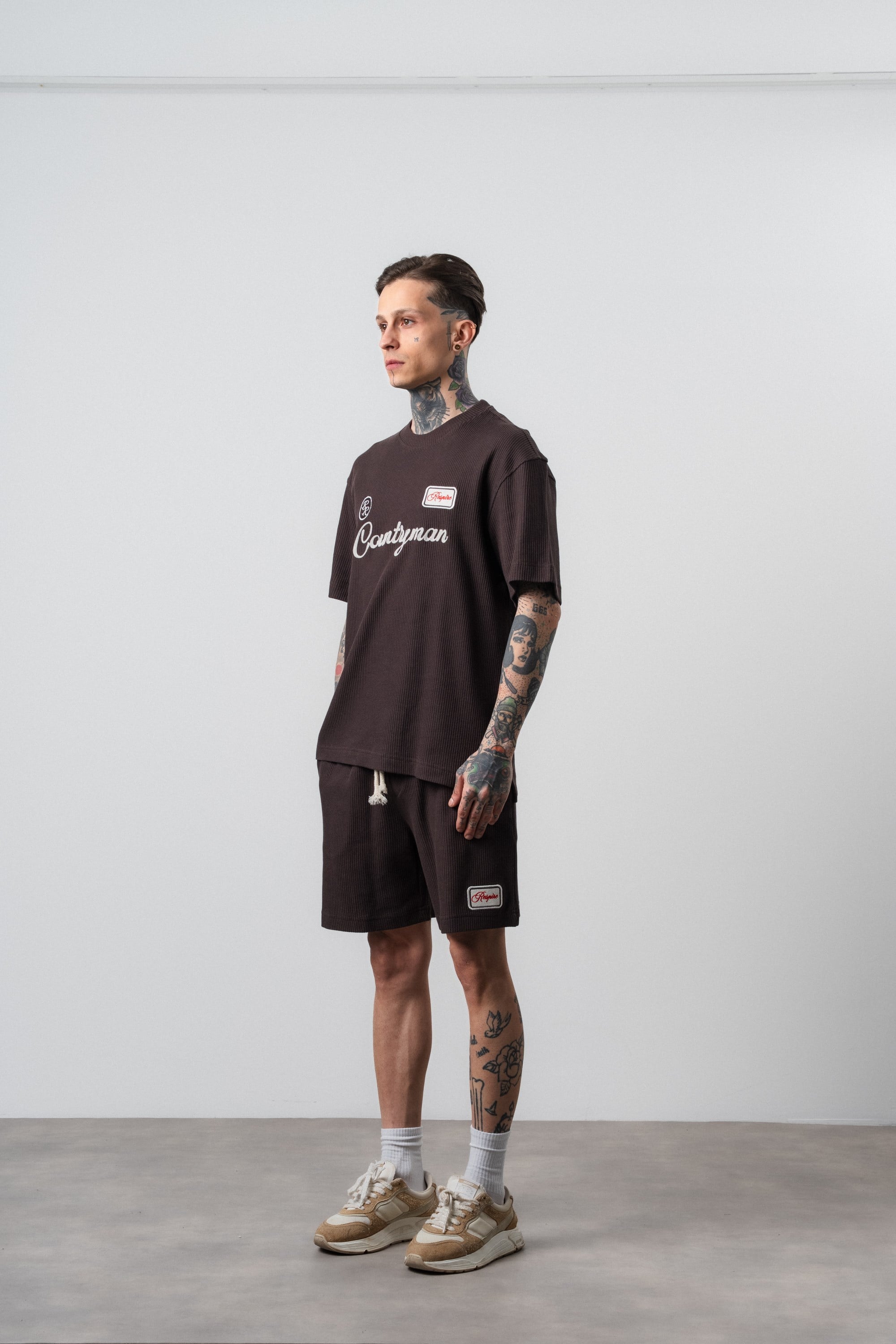 Erkek Countryman Nakışlı Regular Fit T-Shirt Şort Takım Kahve