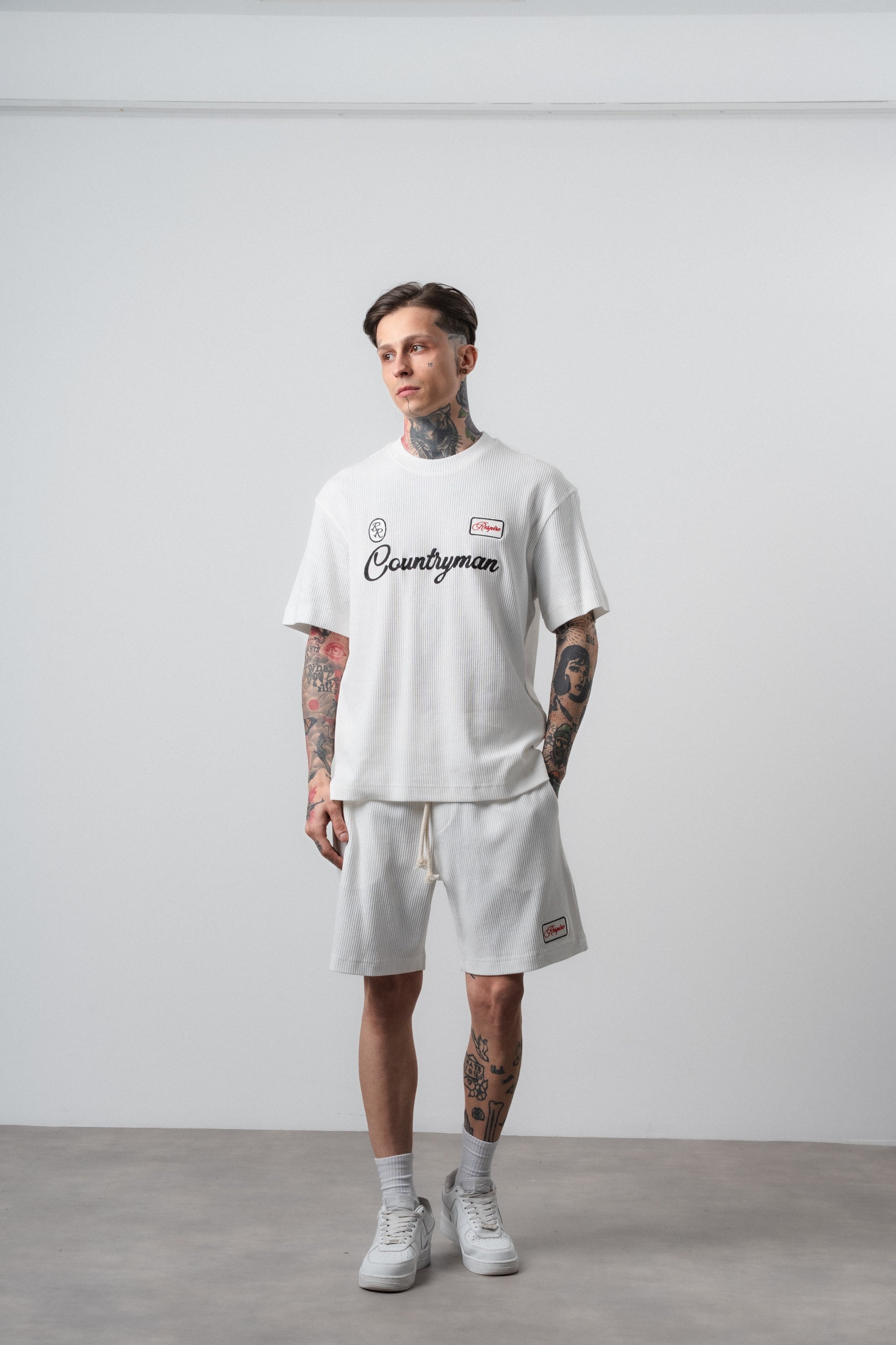 Erkek Countryman Nakışlı Regular Fit T-Shirt Şort Takım Ekru