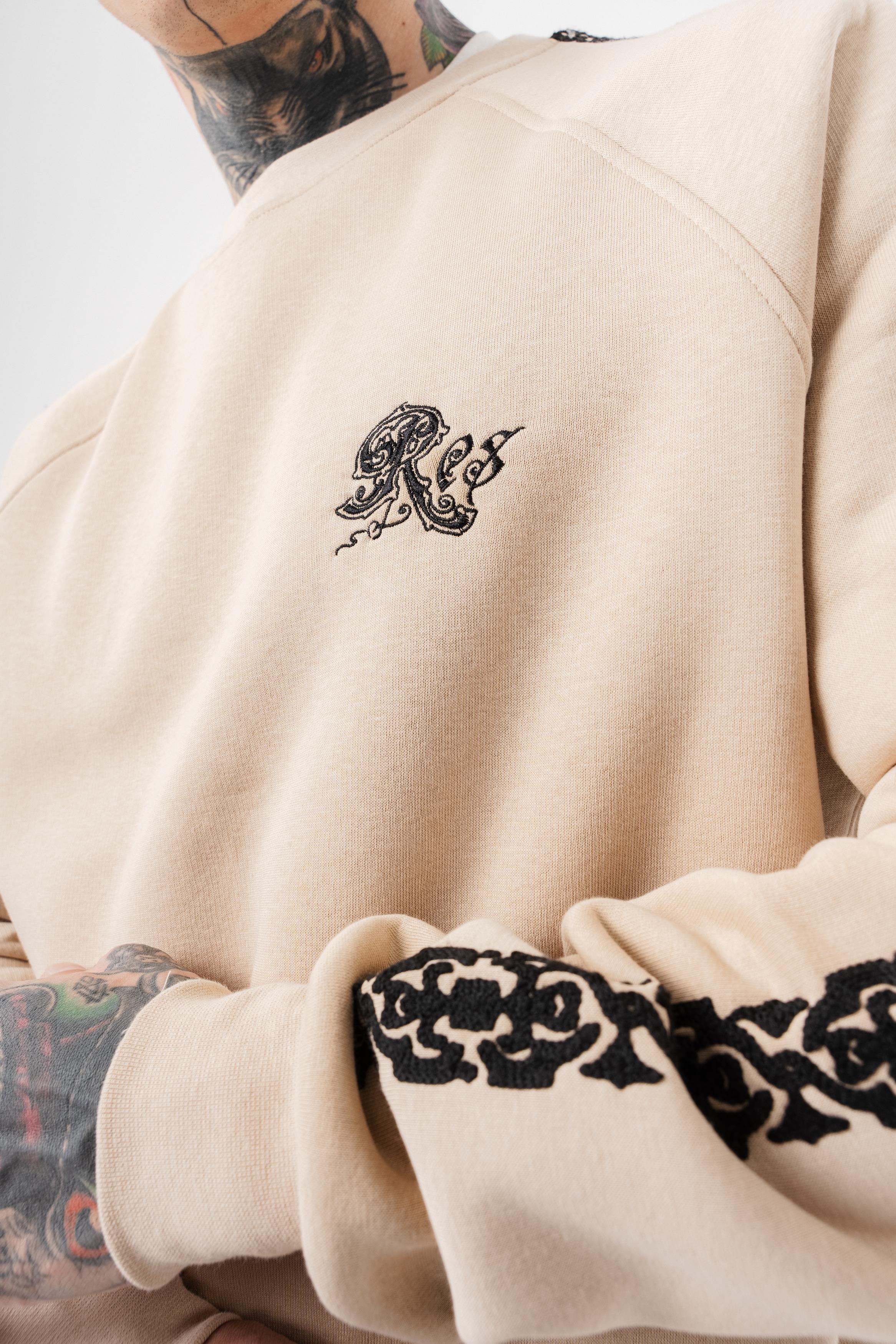 Erkek Empire Of Res Nakışlı Oversize Sweatshirt Bej
