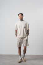 Erkek Far From Basic Baskılı Regular Fit T-Shirt Şort Takım Bej