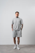 Erkek Far From Basic Baskılı Regular Fit T-Shirt Şort Takım Gri